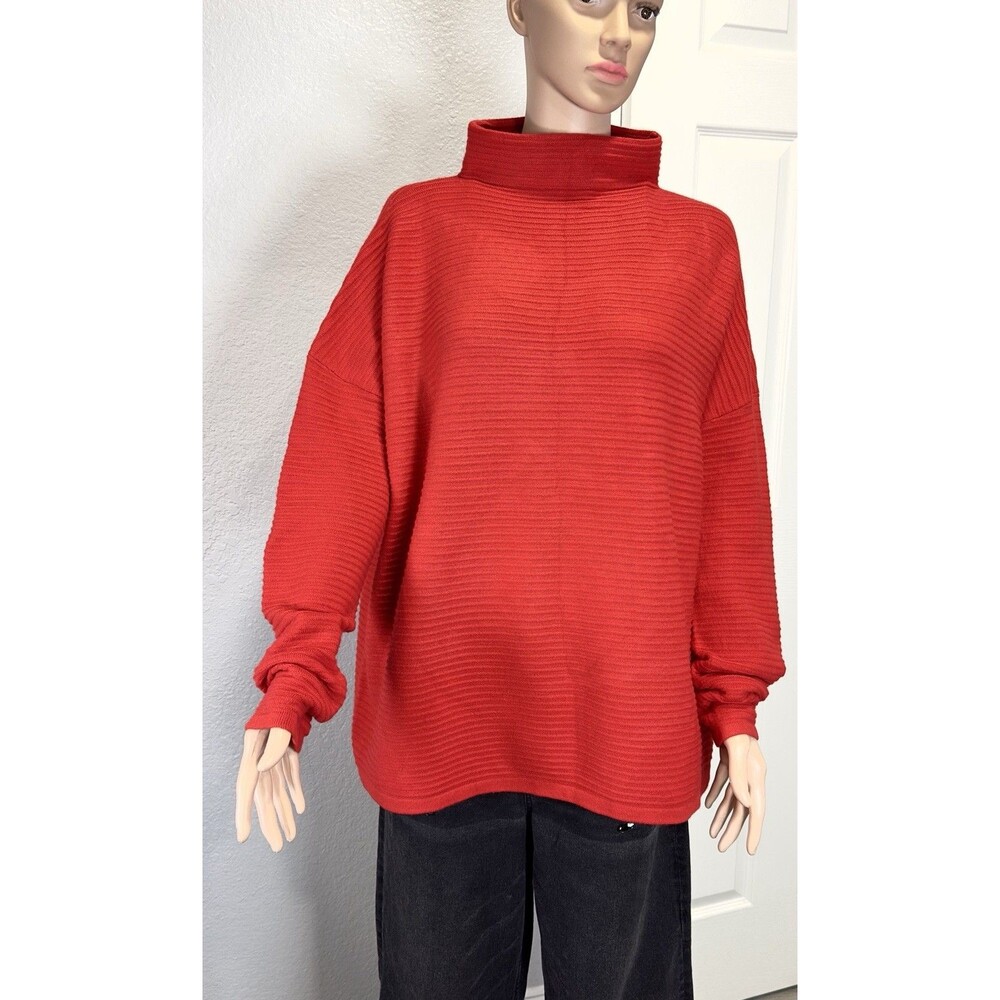 French Connection Women M Red Oversized Ribbed Mock Neck Dolman Sleeve Sweater
